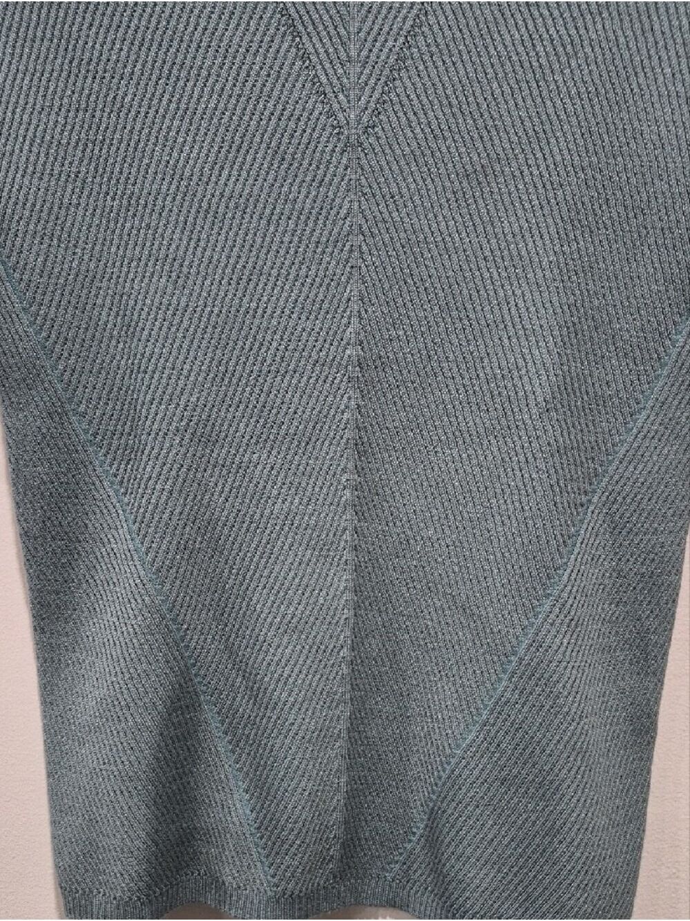 Le Chateau Dusty Teal Chevron Ribbed Mock Neck Knit Sweater Dress PS - Picture 4 of 6